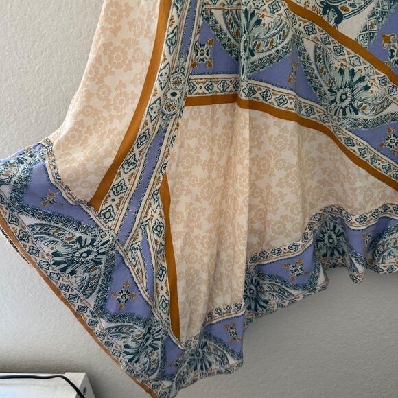 Free People A Line Asymmetrical Midi Skirt Bohemian Blue Print Rayon Sz M - Picture 5 of 10